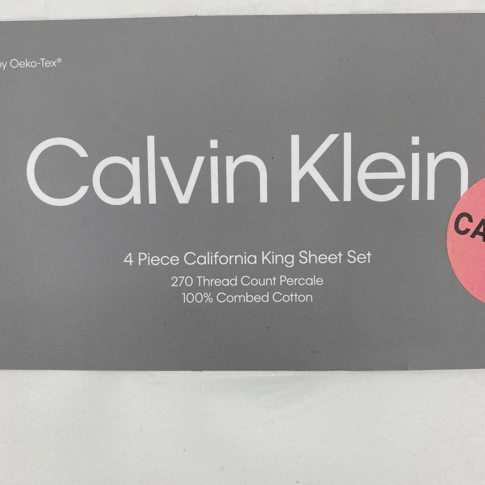 Calvin Klein Sheet Set California King White 270TC Percale 100% Combed Cotton